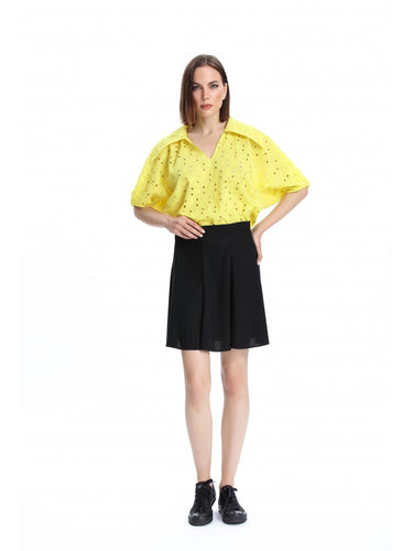 Yellow Blouse with Oversize Collar