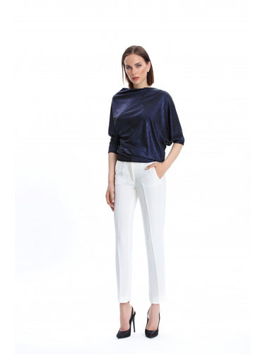 Boat Neck Glittery Navy Blouse