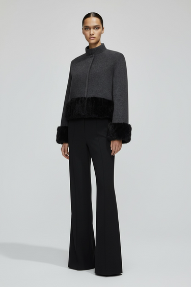 Kürk Detaylı Kaşe Ceket