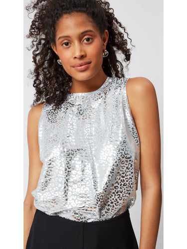 Shiny Sleeveless Grey Blouse