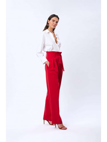 Pleated Wide-Leg Red Trousers