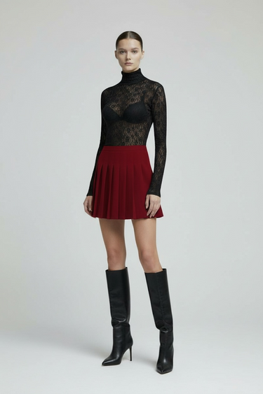 Pilili Bordo Mini Etek