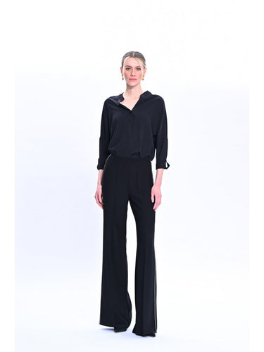 Wide-Leg Trousers with Pipe Trim