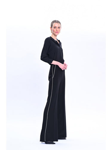 Wide-Leg Trousers with Pipe Trim