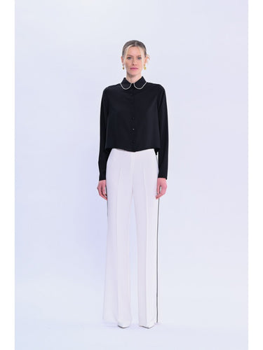 Wide-Leg Trousers with Pipe Trim