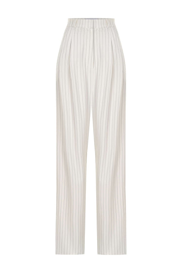 Loose Cut White Striped Trousers