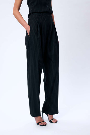 Loose Cut Black Striped Trousers