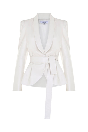 Şal Yaka Ekru Deri Ceket