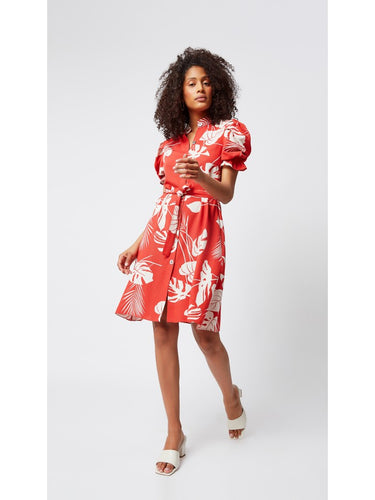 Off-white Leaf Patterned Shirt Dress
