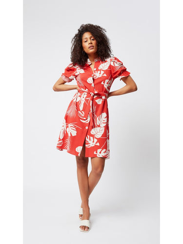 Off-white Leaf Patterned Shirt Dress