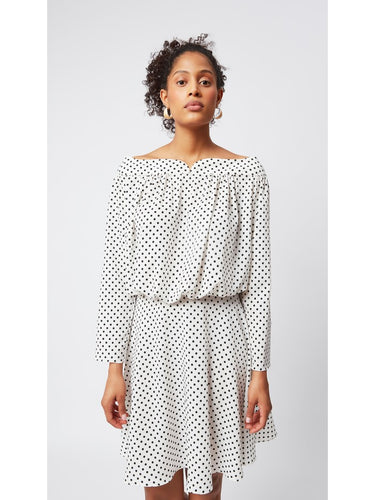 Boat Neck Polka Dot Dress