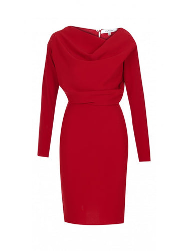 Red Long-Sleeved V-Neck Dress