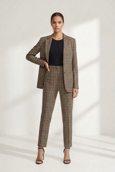 Pleated High-Waisted Plaid Trousers
