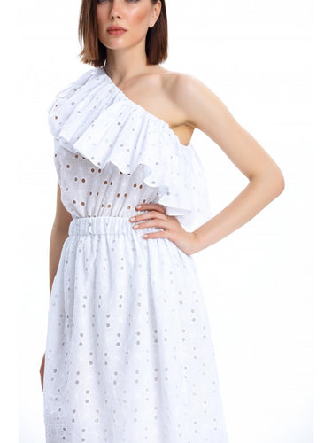 Beli Büzgülü Beyaz Etek