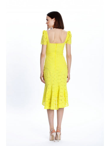 Square Neck Godet Yellow Dress