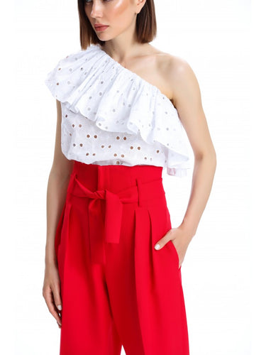 One-Shoulder White Blouse