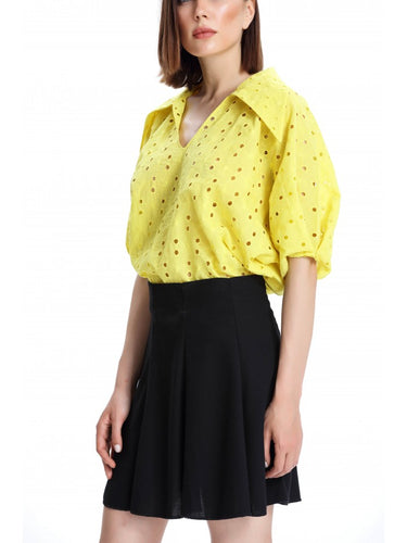 Yellow Blouse with Oversize Collar