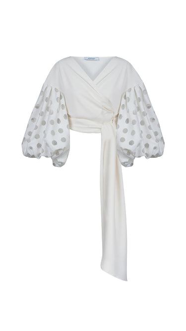 Wrap-around Blouse with Balloon Sleeves
