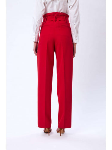 Pileli Bol Paça Kırmızı Pantolon