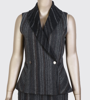 Çizgili Şal Yaka Yelek