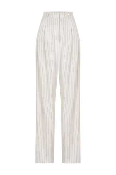 Bol Kesim Beyaz Çizgili Pantolon