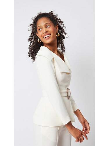 Geniş Yaka Ekru Ceket