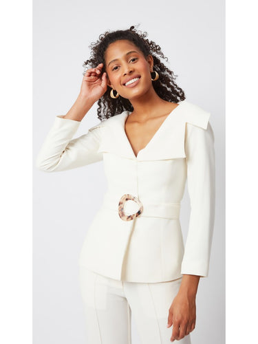 Geniş Yaka Ekru Ceket