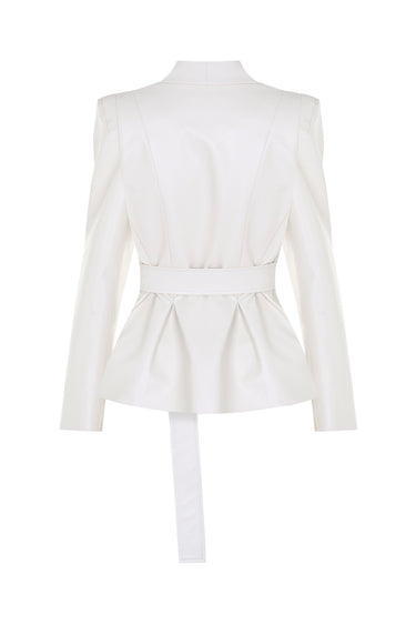 Şal Yaka Ekru Deri Ceket