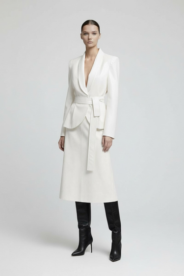 Şal Yaka Ekru Deri Ceket