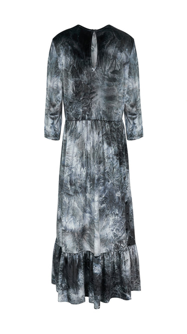 Beli Büzgülü Gri Kadife Elbise