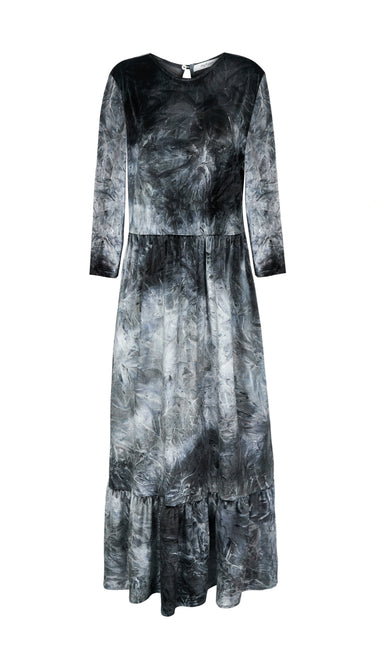 Beli Büzgülü Gri Kadife Elbise