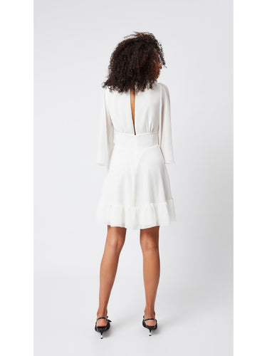 Beli Korsajlı Kruvaze Ekru Elbise