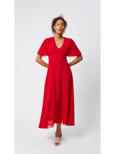 Beli Korsajlı Kısa Kollu Uzun Elbise