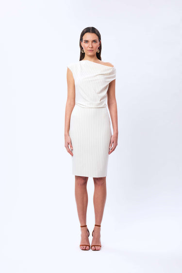 Degaje Kısa Kollu Çizgili Elbise