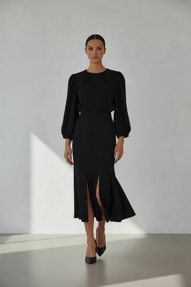 Fidan Şimşek Black Dress with Multiple Slits