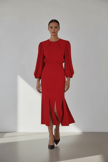 Fidan Şimşek Red Dress with Multiple Slits