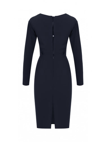 Lacivert Uzun Kollu Degaje Elbise