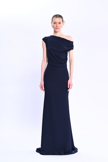 Low-cut Evening Dress / Navy Blue