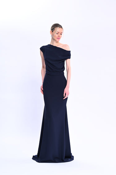 Low-cut Evening Dress / Navy Blue