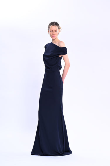 Low-cut Evening Dress / Navy Blue