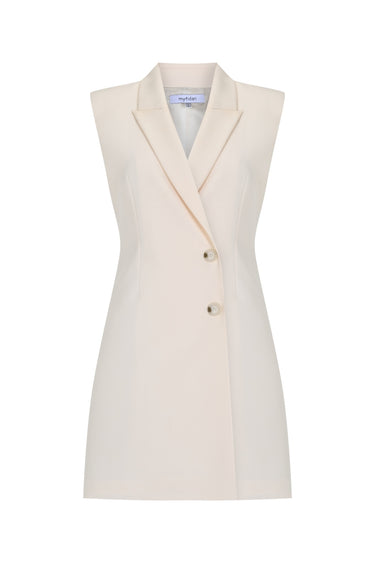 Ekru Kolsuz Ceket Elbise