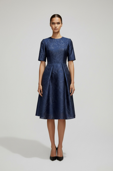 Lacivert Brokar Elbise