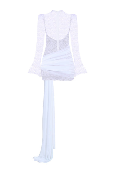 Şifon Detaylı Mini Dantel Elbise