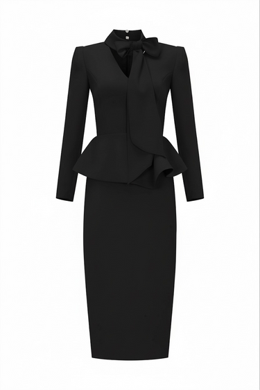 Fidan Şimşek Peplumlu Elbise / SİYAH