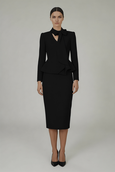 Fidan Şimşek Peplumlu Elbise / SİYAH