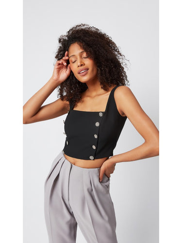 Siyah Önden Düğmeli Top