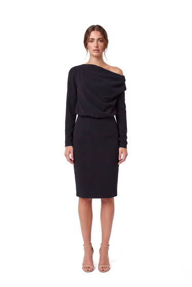 Long Sleeve Cowl Neck Dress / Black