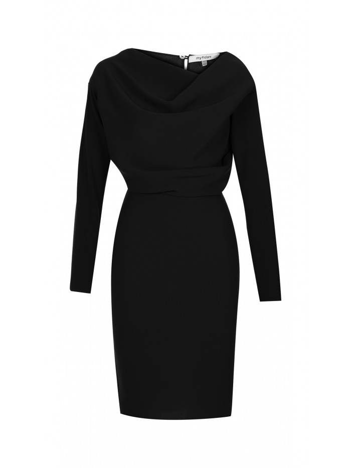 Black Long-Sleeved Cowl Neck Dress